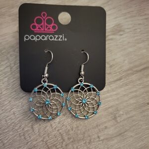 Paparazzi Silver Earrings with Blue Accents